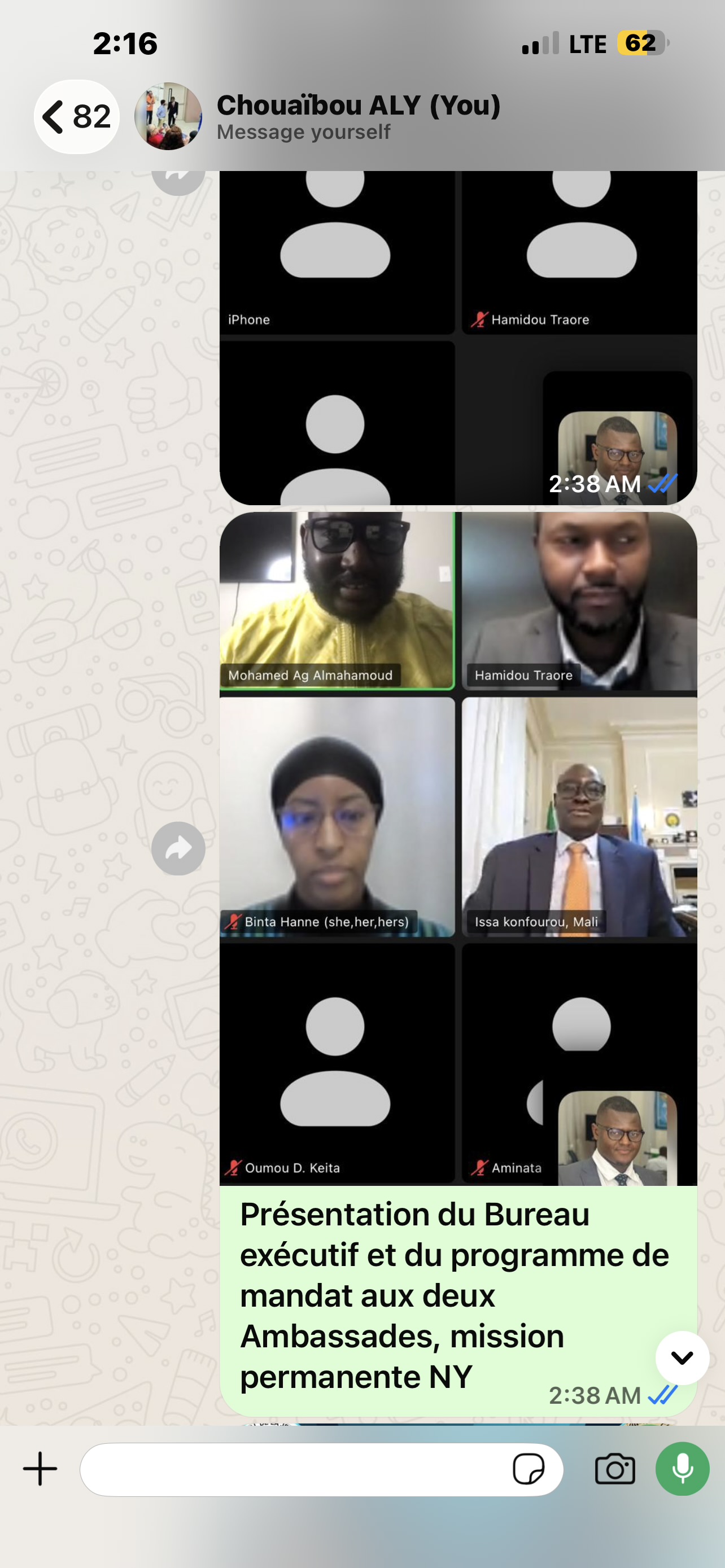 Capture de la rencontre en ligne avec les représentations diplomatiques