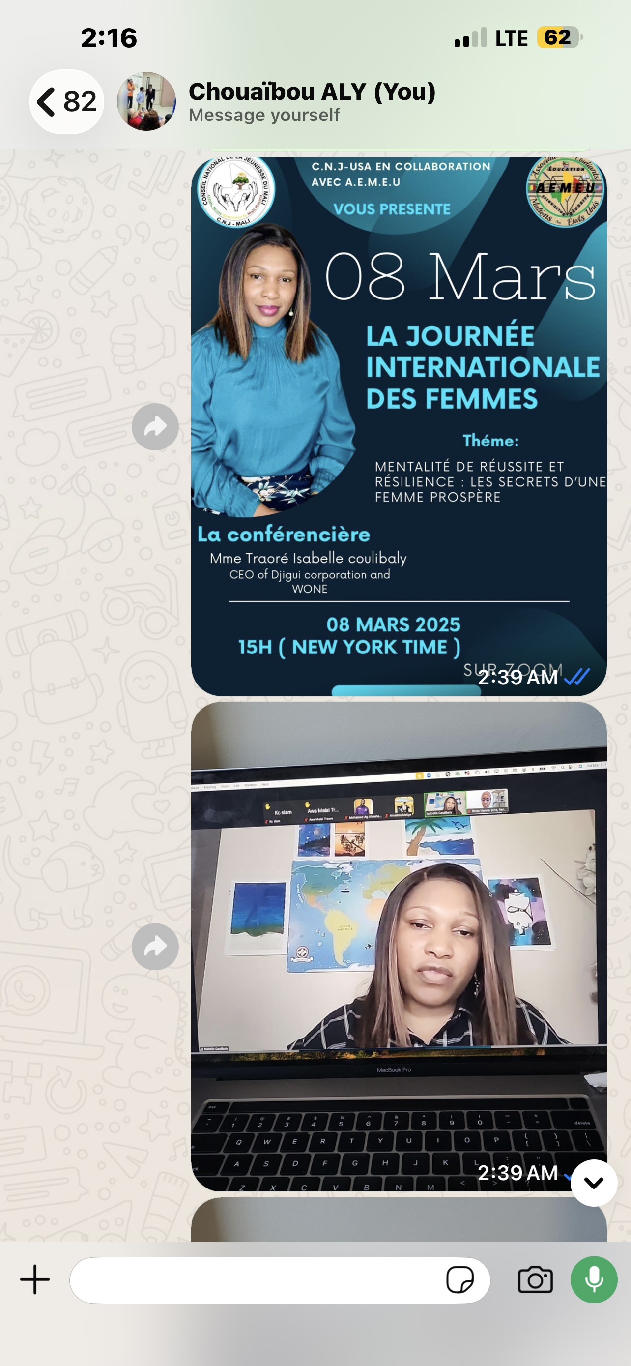 Affiche de la conférence du 8 mars 2025 avec Mme Traoré Isabelle Coulibaly