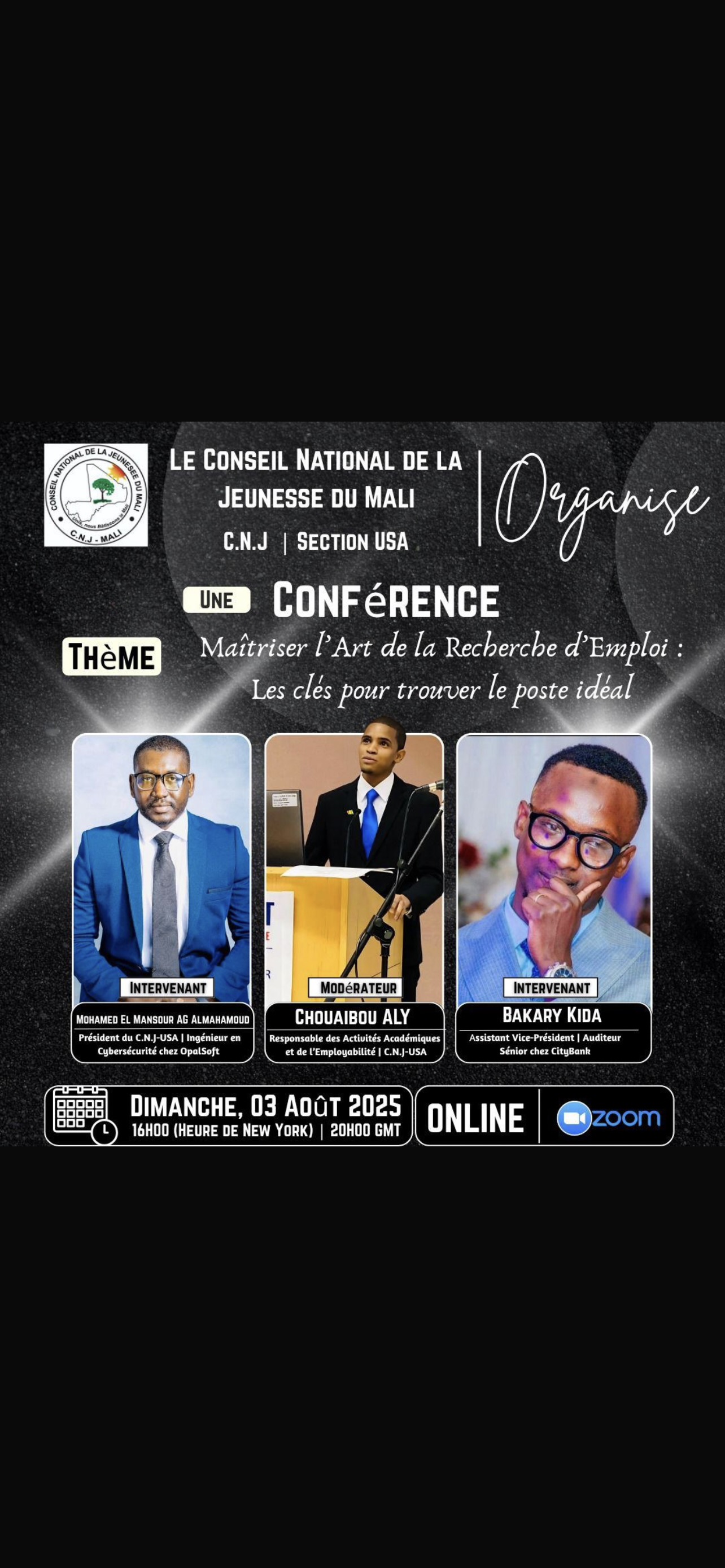 Affiche de la conférence sur la recherche d’emploi du 3 août 2025