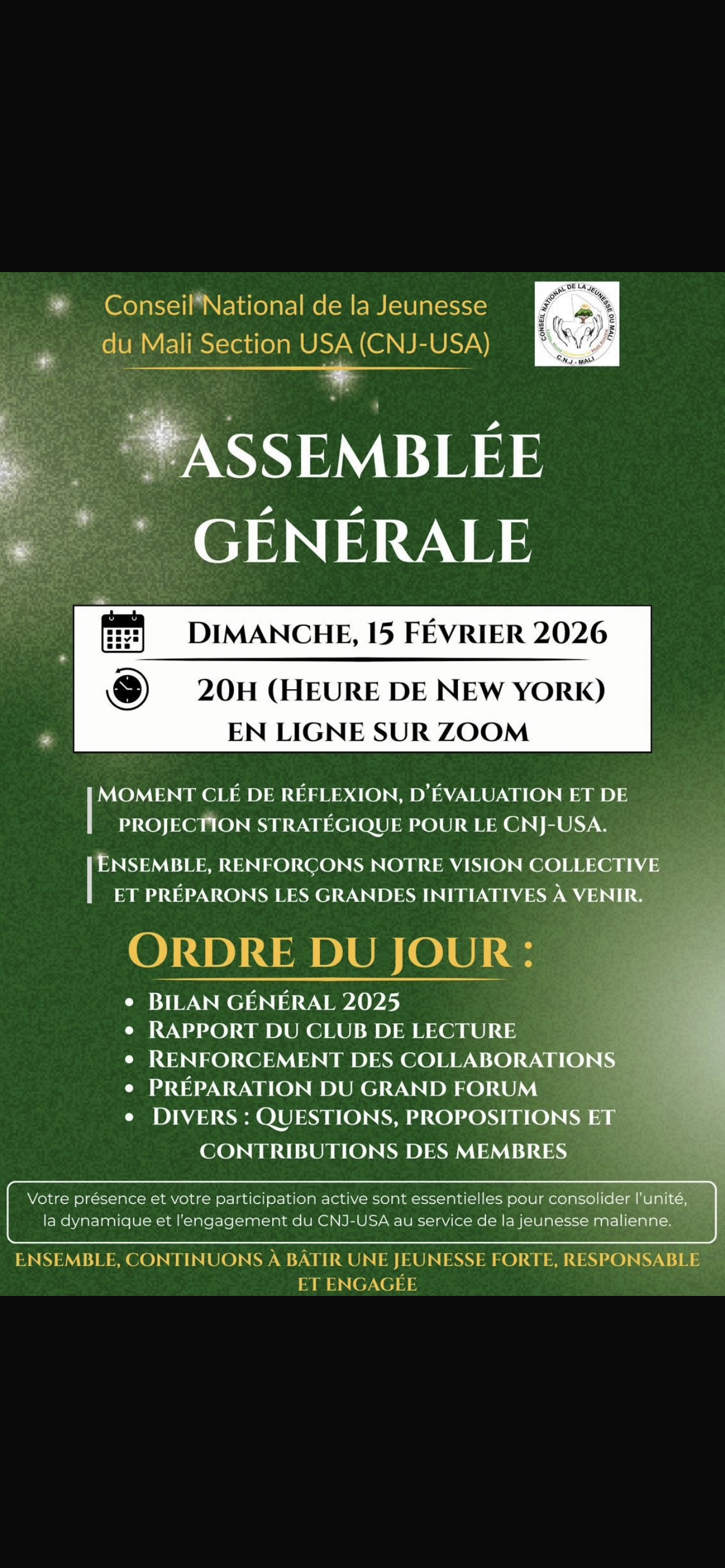 Affiche et ordre du jour de l’assemblée générale du 15 février 2026
